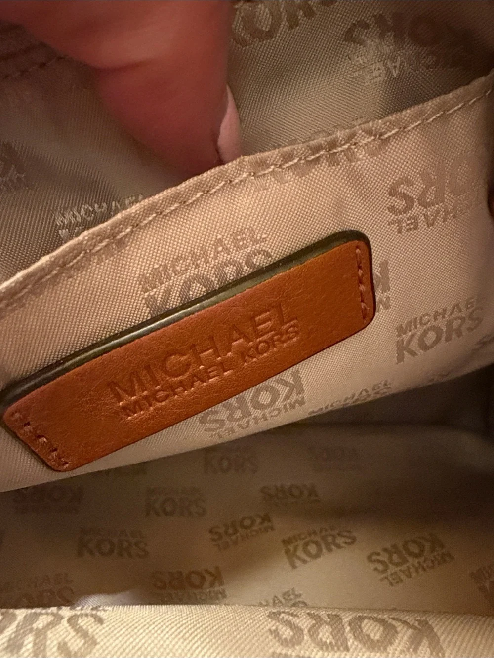 Michael Kors Hamilton Red and White Striped Canvas Tote with Brown Leather Trim